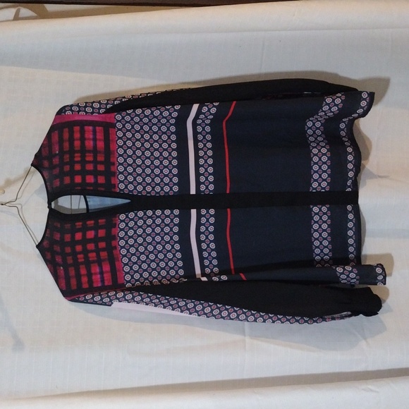 Colorful, multi-pattern long sleeve Clover Canyon polyester blouse Size XS - Picture 3 of 4